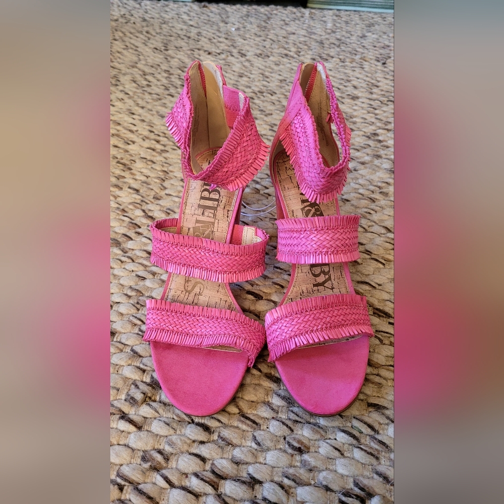 Sam & Libby rattan heels, 8.5, pink